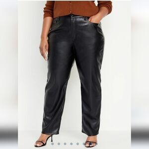 Old Navy Black Faux Leather High Rise O.G. Straight Pants
